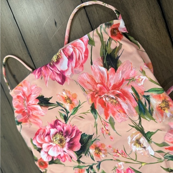 NWT Express Pink Floral Strappy Lace-Up Body Contour One-Piece Swimsuit #S01 - Picture 9 of 15